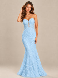 Strapless Corset Mermaid Prom Dress with Floral Lace Appliqué