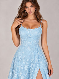 Floral Lace A-Line Prom Dress with Spaghetti Straps & High Slit