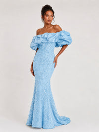 Sequin Off-Shoulder Ruffle Mermaid Prom Dress