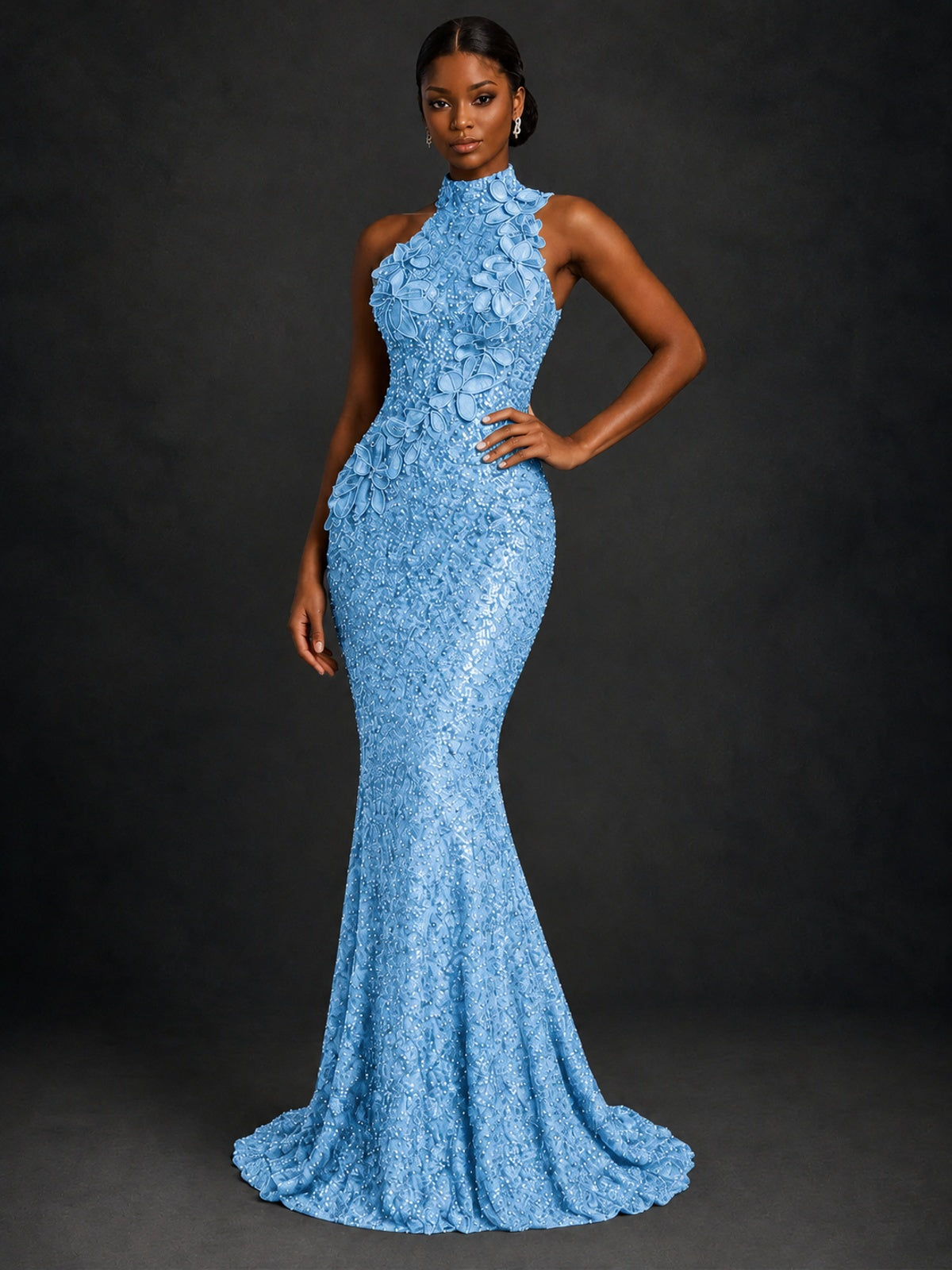 Sparkly Sequin High Neck Mermaid Prom Dress