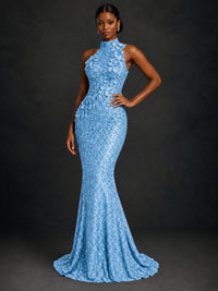 Sparkly Sequin High Neck Mermaid Prom Dress