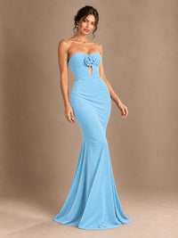 Emerald Green Strapless Mermaid Prom Dress with 3D Rose & Keyhole Cutout