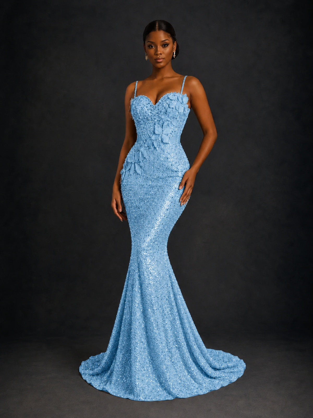 Sequin Mermaid Prom Dress with Floral Applique