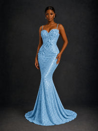 Sequin Mermaid Prom Dress with Floral Applique