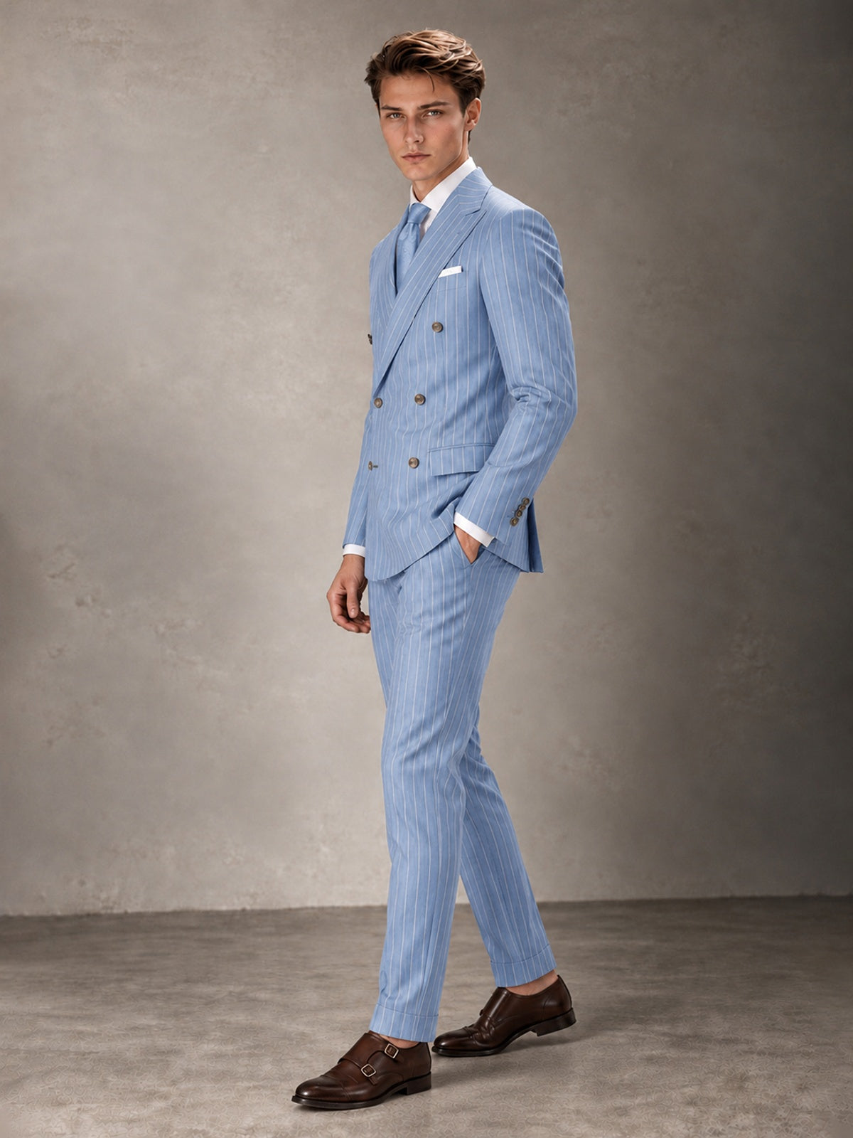 Double Breasted Pinstripe Men's Suit 2 Piece (Jacket & Pants) for Wedding & Formal Prom