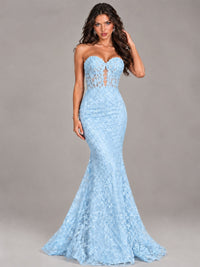 Strapless Corset Mermaid Prom Dress Lace Appliqué Formal Gown