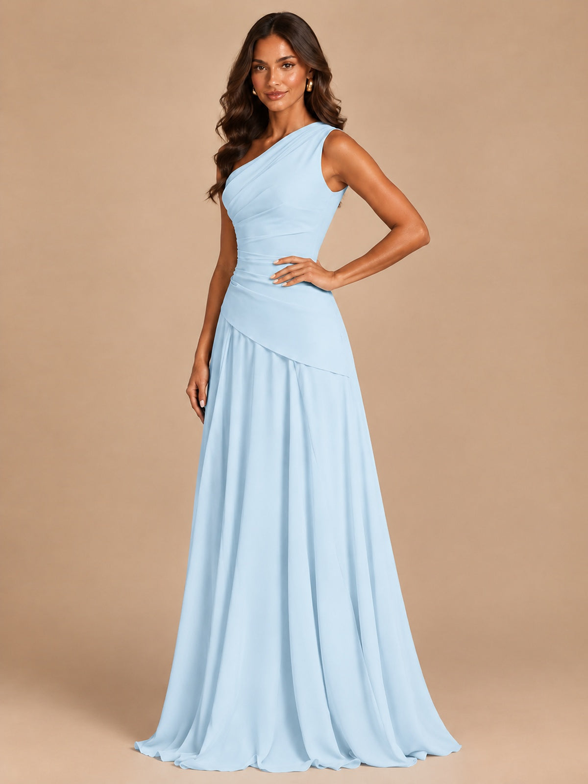 One Shoulder Prom Dress A-line Ruched Women Wedding Formal Gowns