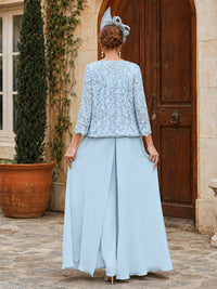 Elegant 3-Piece Chiffon Mother of the Bride Pantsuit with Floral Applique Jacket