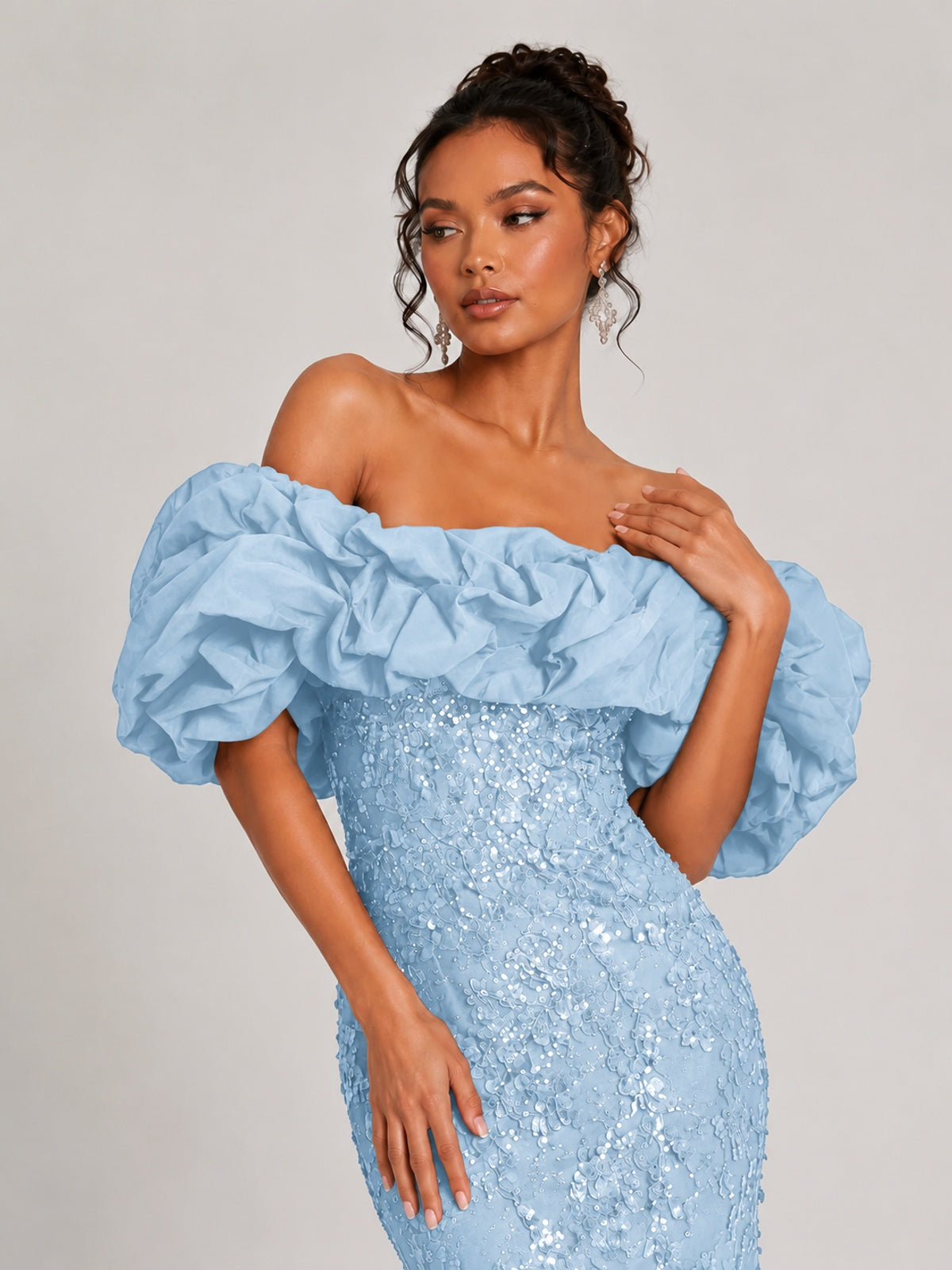 Sequin Off-Shoulder Ruffle Mermaid Prom Dress