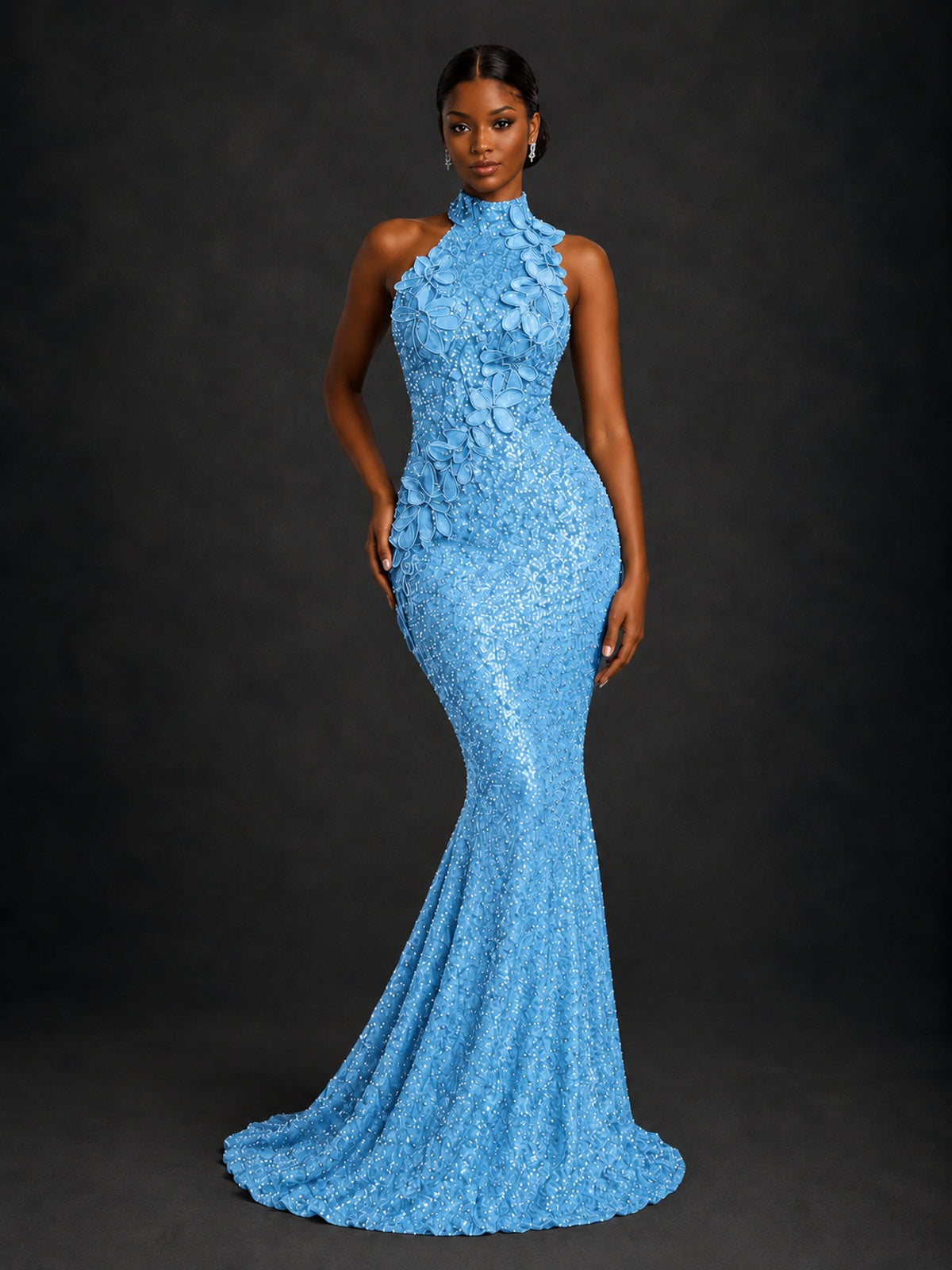 Sparkly Sequin High Neck Mermaid Prom Dress