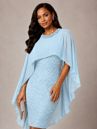 Floral Sheath Mother of the Bride Dress with Cape Overlay