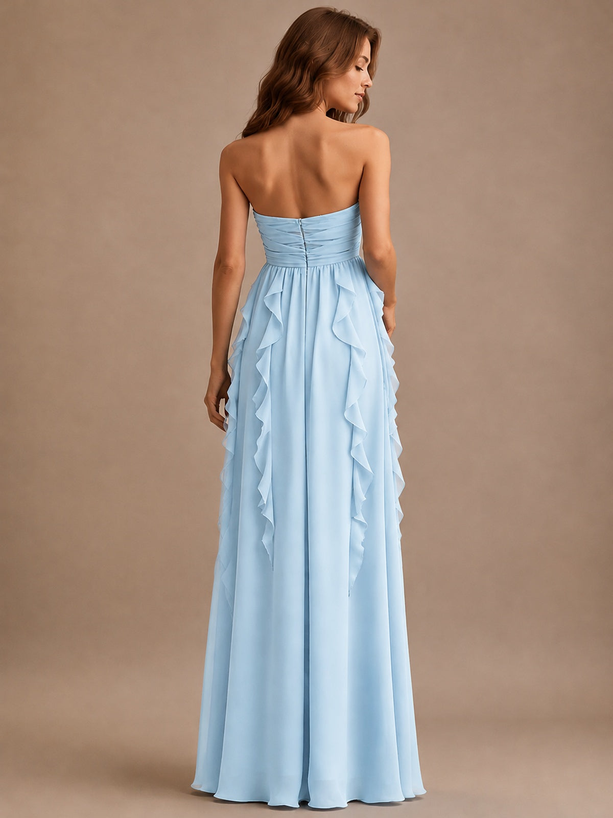 Srapless Sweetheart Chiffon Prom Dress Ruffle Formal Evening Gown