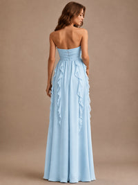Srapless Sweetheart Chiffon Prom Dress Ruffle Formal Evening Gown