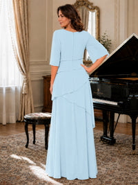Asymmetric Draped Chiffon Mother of the Bride Dress with Flutter Sleeves