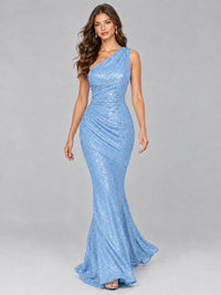 Sequin Mermaid One Shoulder Prom Dress Long formal Gown