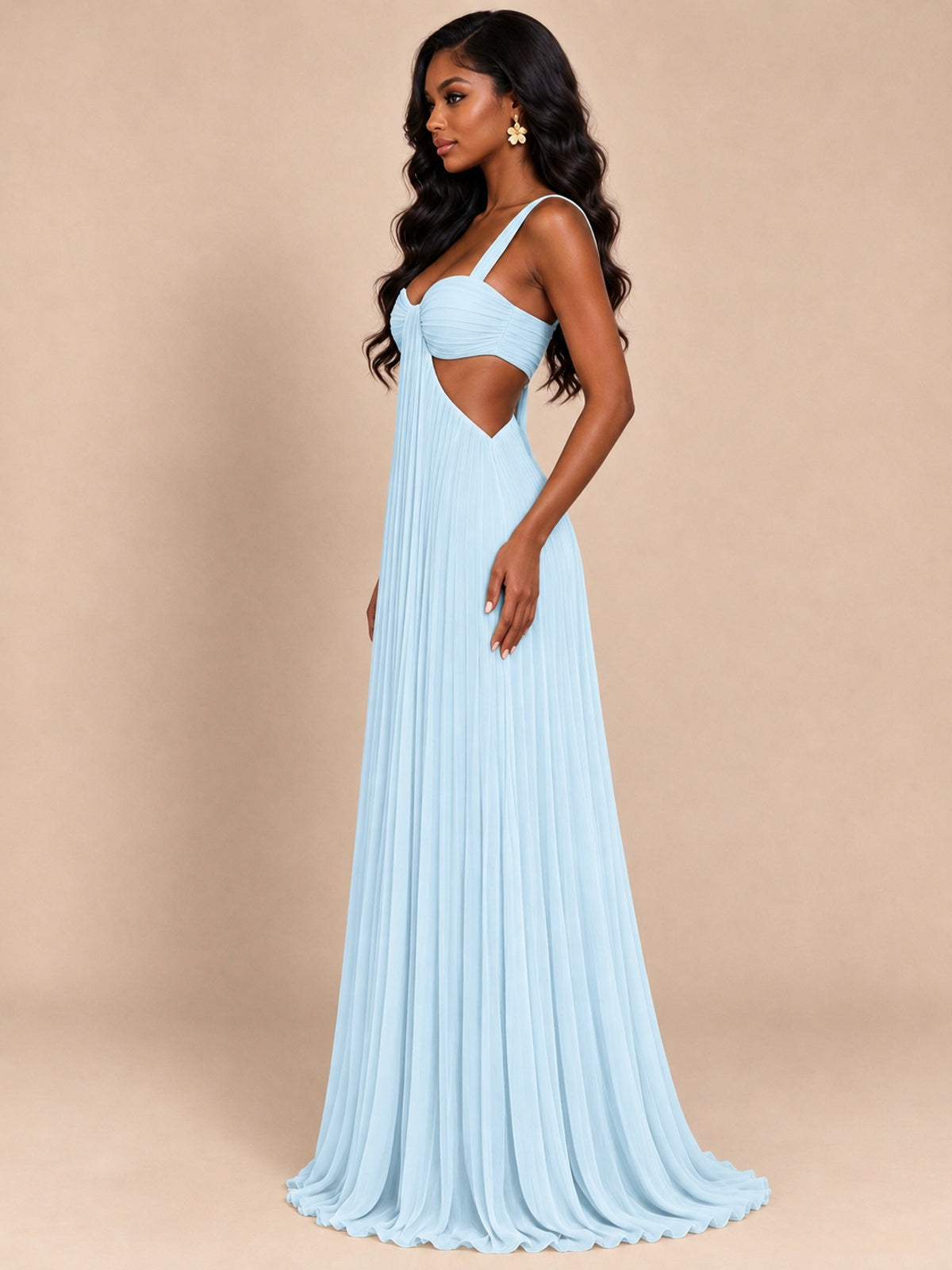 Butter Yellow Pleated Cutout Maxi Dress