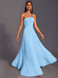 Strapless A-line Long Pleated Satin Prom Dress
