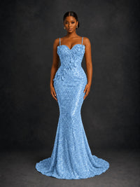 Sequin Mermaid Prom Dress with Floral Applique