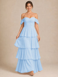 Off Shoulder Tiered Chiffon A-Line Bridesmaid Dress