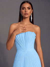 Strapless A-line Long Pleated Satin Prom Dress