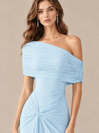 Elegant Draped Off Shoulder Ruched Mermaid Chiffon Formal Evening Gown