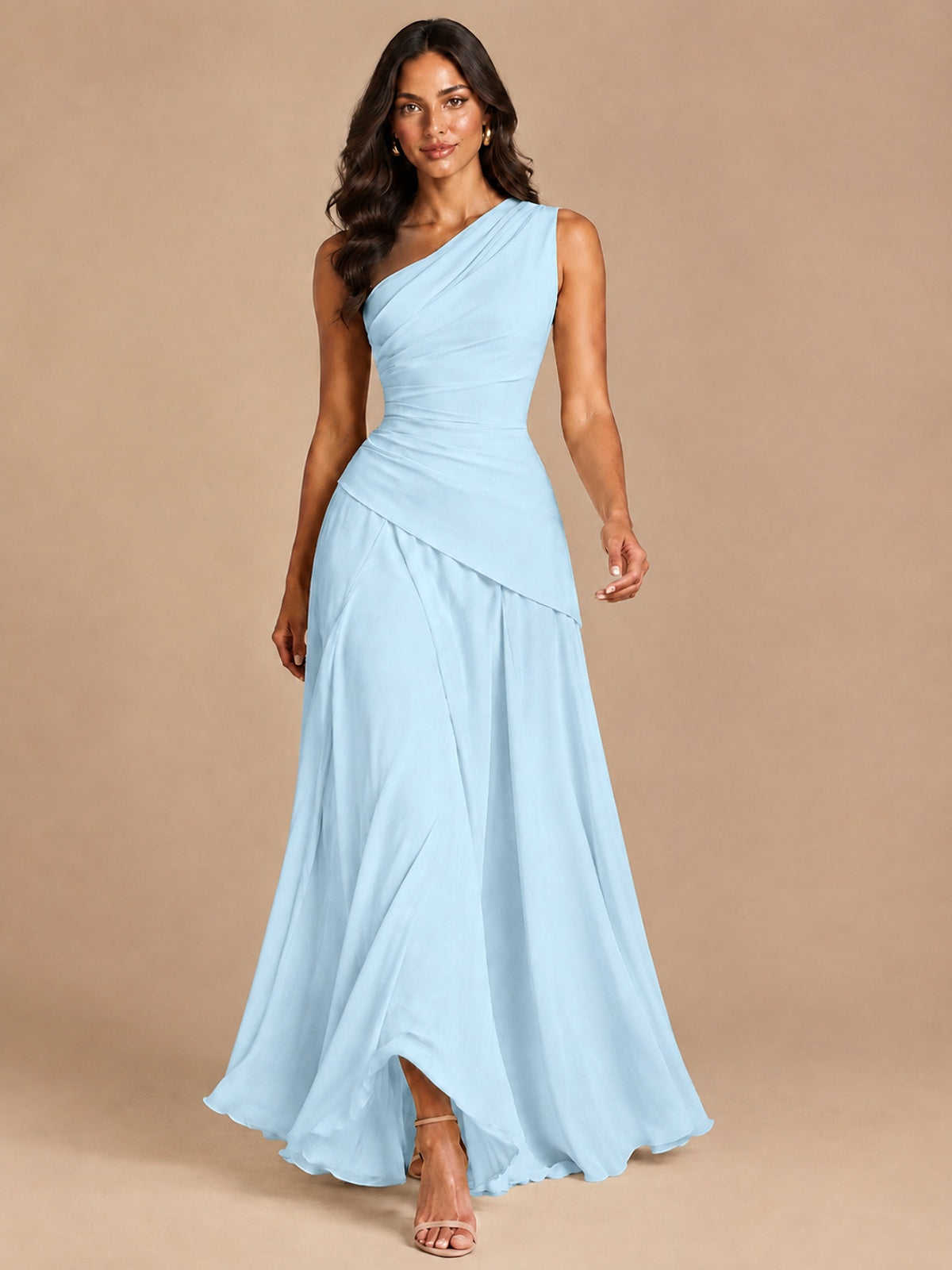 One Shoulder Prom Dress A-line Ruched Women Wedding Formal Gowns