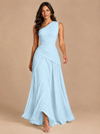 One Shoulder Prom Dress A-line Ruched Women Wedding Formal Gowns