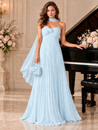 Sweetheart Neckline Pleated Prom Dress Strapless A-line Formal Dress with Flowy Scarf