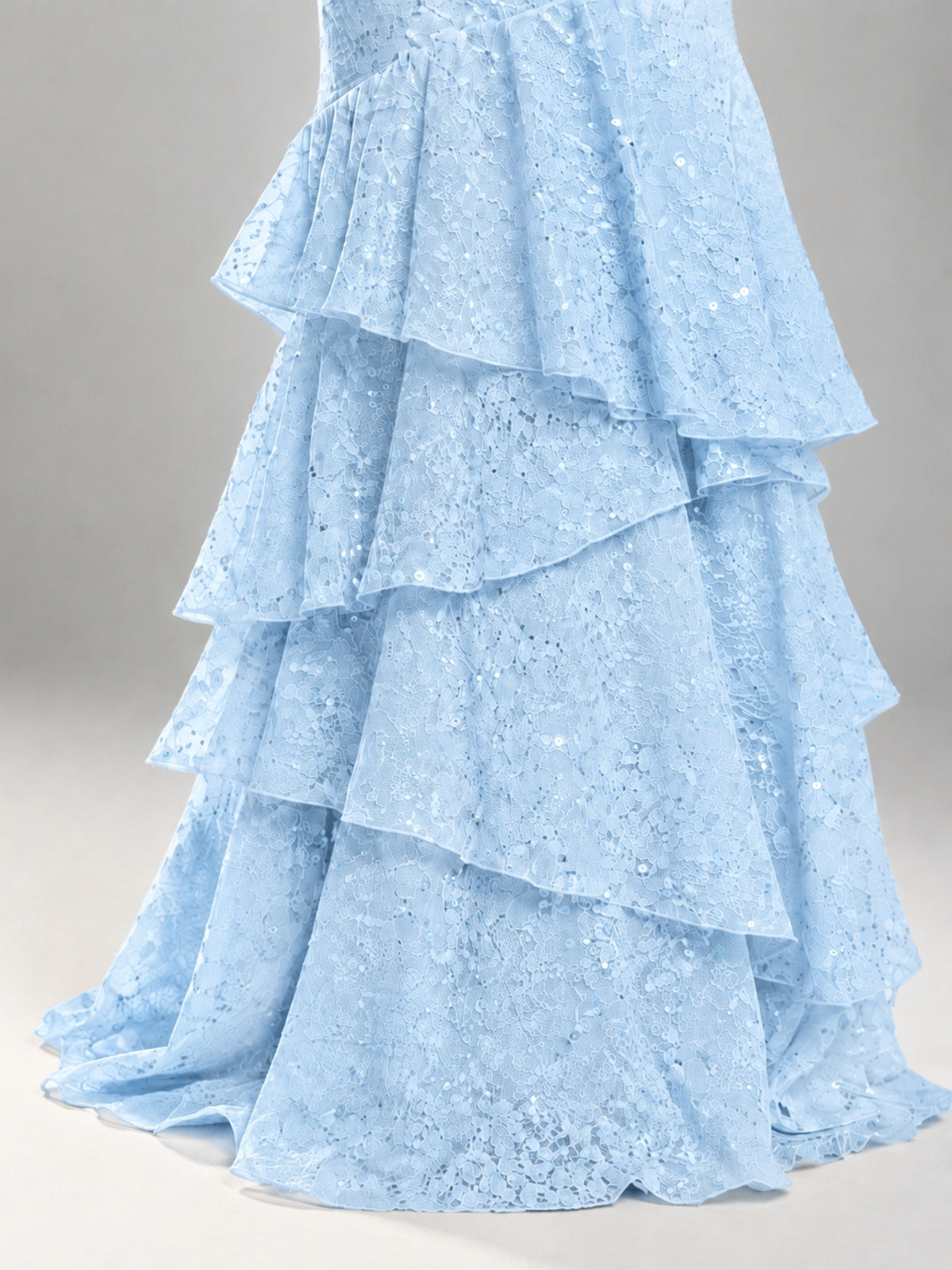 Halter Tiered Mermaid Prom Dress with Sparkly Lace