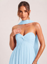 Strapless Ruched Chiffon Long Prom Dress with Scarf