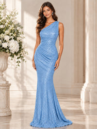 Sequin Mermaid One Shoulder Prom Dress Long formal Gown