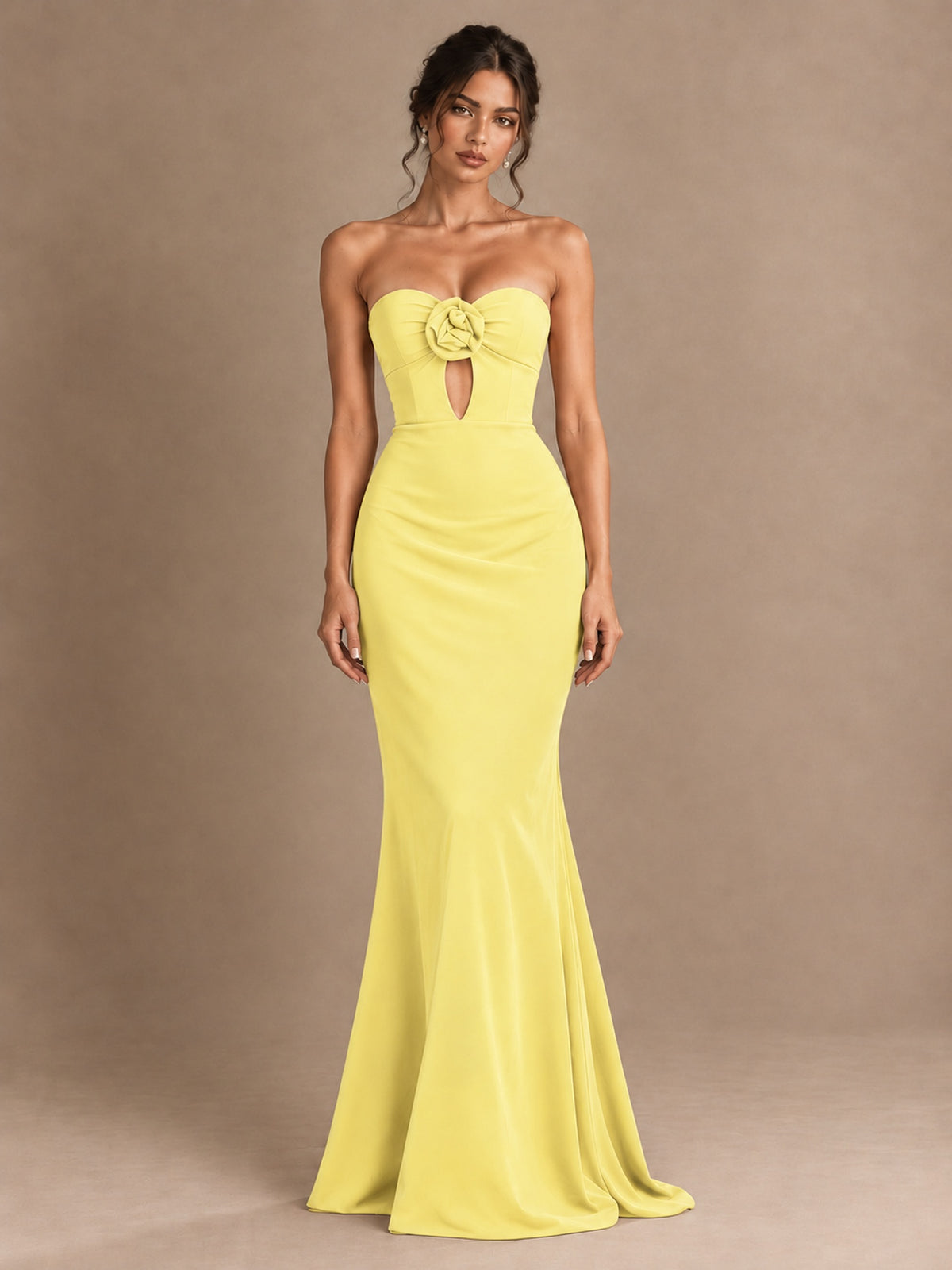 Emerald Green Strapless Mermaid Prom Dress with 3D Rose & Keyhole Cutout