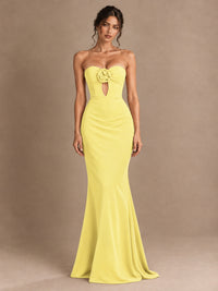 Emerald Green Strapless Mermaid Prom Dress with 3D Rose & Keyhole Cutout