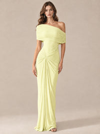 Elegant Draped Off Shoulder Ruched Mermaid Chiffon Formal Evening Gown