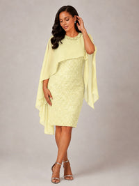 Floral Sheath Mother of the Bride Dress with Cape Overlay