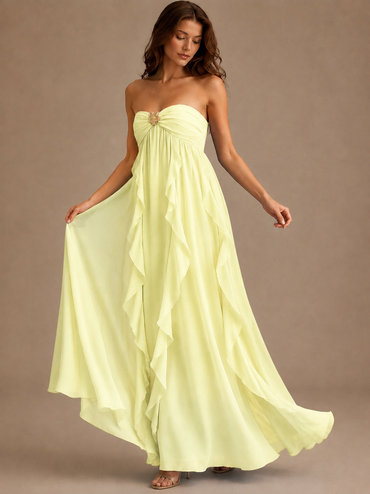 Srapless Sweetheart Chiffon Prom Dress Ruffle Formal Evening Gown