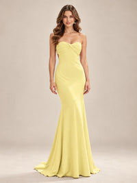 Light Blue Strapless Sweetheart Mermaid Prom Dress with Pleated Bodice