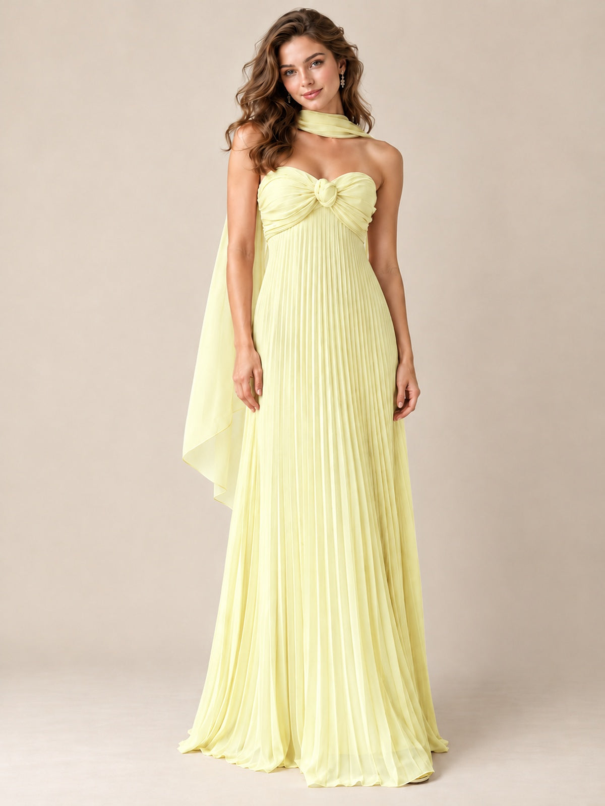 Sweetheart Neckline Pleated Prom Dress Strapless A-line Formal Dress with Flowy Scarf