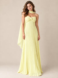 Sweetheart Neckline Pleated Prom Dress Strapless A-line Formal Dress with Flowy Scarf