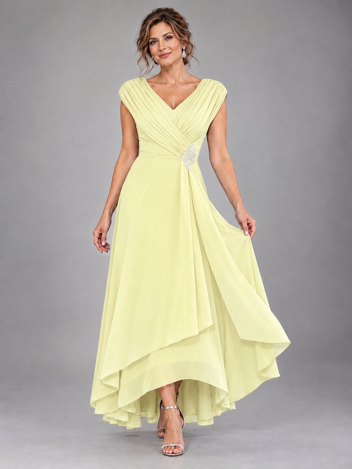 Cap Sleeve Chiffon A-Line Mother of the Bride Dress