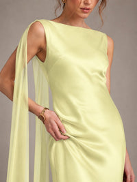 Burgundy Satin Mermaid Cape Maxi Dress