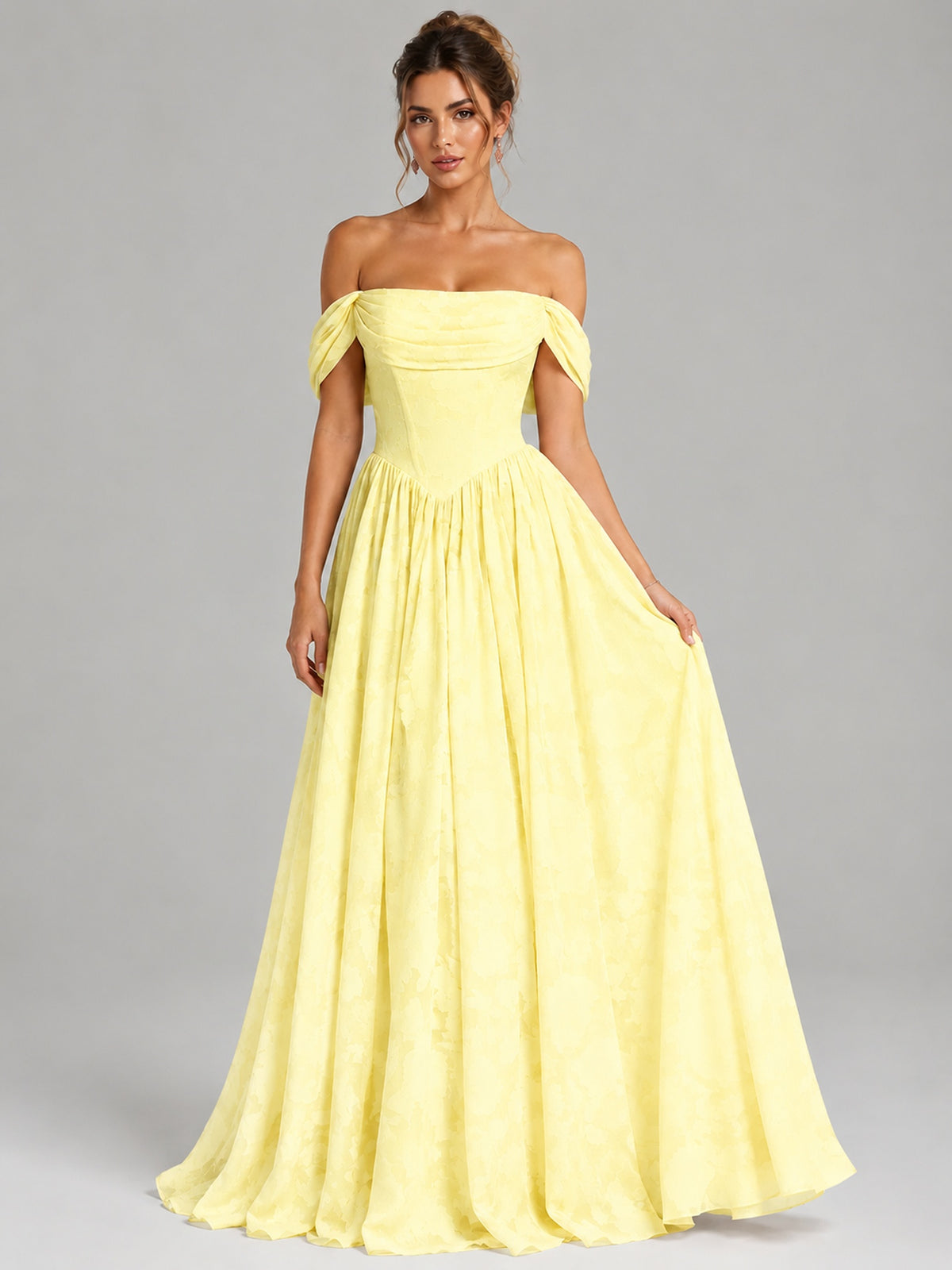 Off Shoulder Jacquard A-Line Maxi Dress