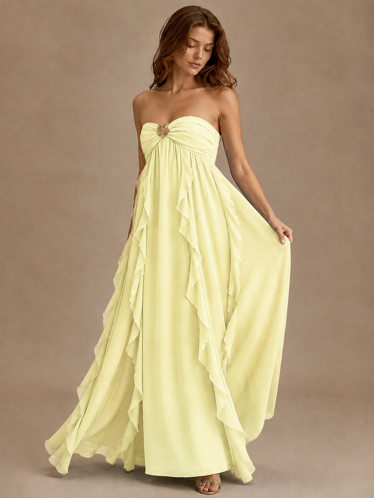 Srapless Sweetheart Chiffon Prom Dress Ruffle Formal Evening Gown