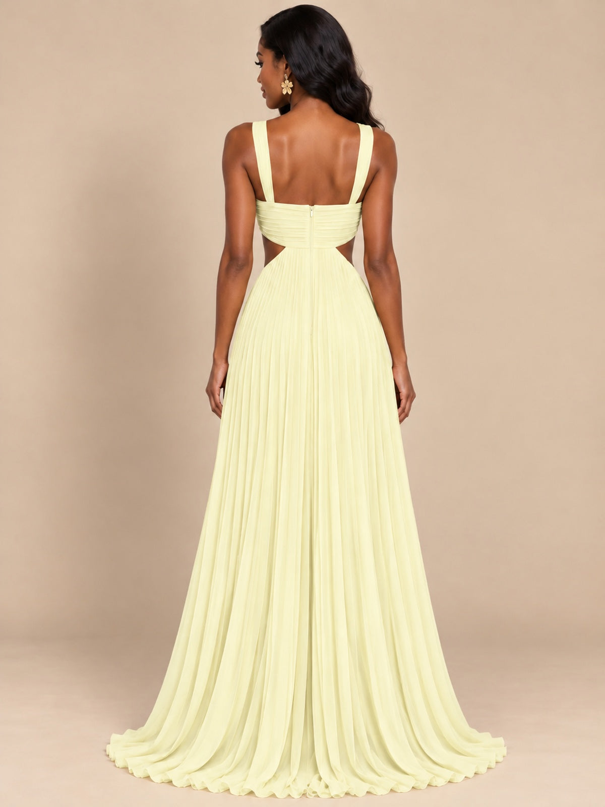 Butter Yellow Pleated Cutout Maxi Dress
