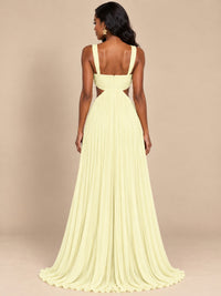 Butter Yellow Pleated Cutout Maxi Dress