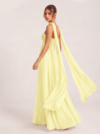 Strapless Ruched Chiffon Long Prom Dress with Scarf