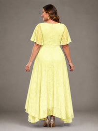 Jacquard Chiffon A-Line V-Neck High-Low Mother of the Bride Dress