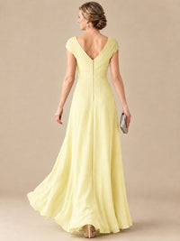 Pleated Chiffon Lace Mother of The Bride Dresses with Beading Cap Sleeves