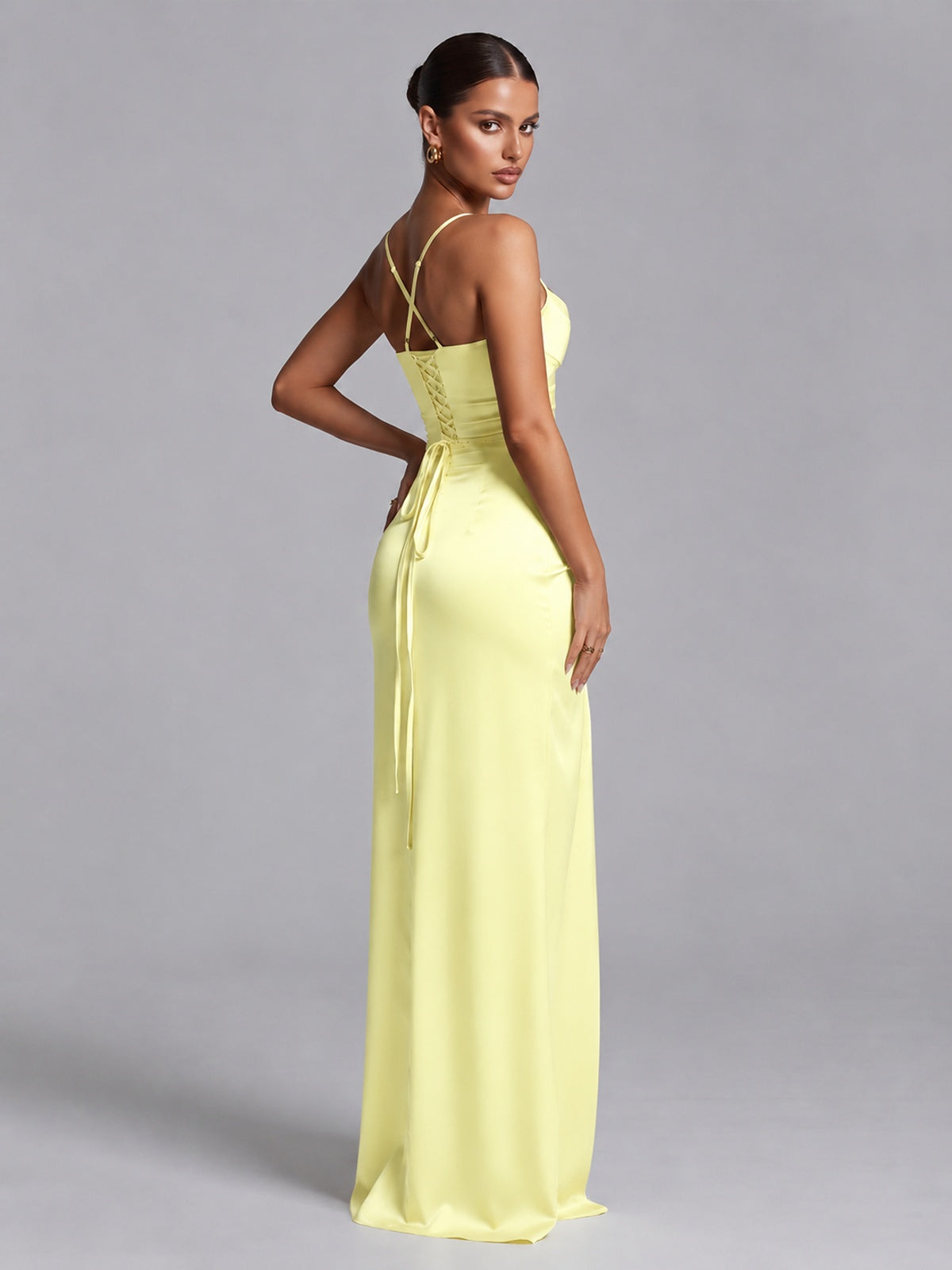 Square Neck Satin Long Prom Dress with Ruffles