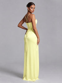 Square Neck Satin Long Prom Dress with Ruffles